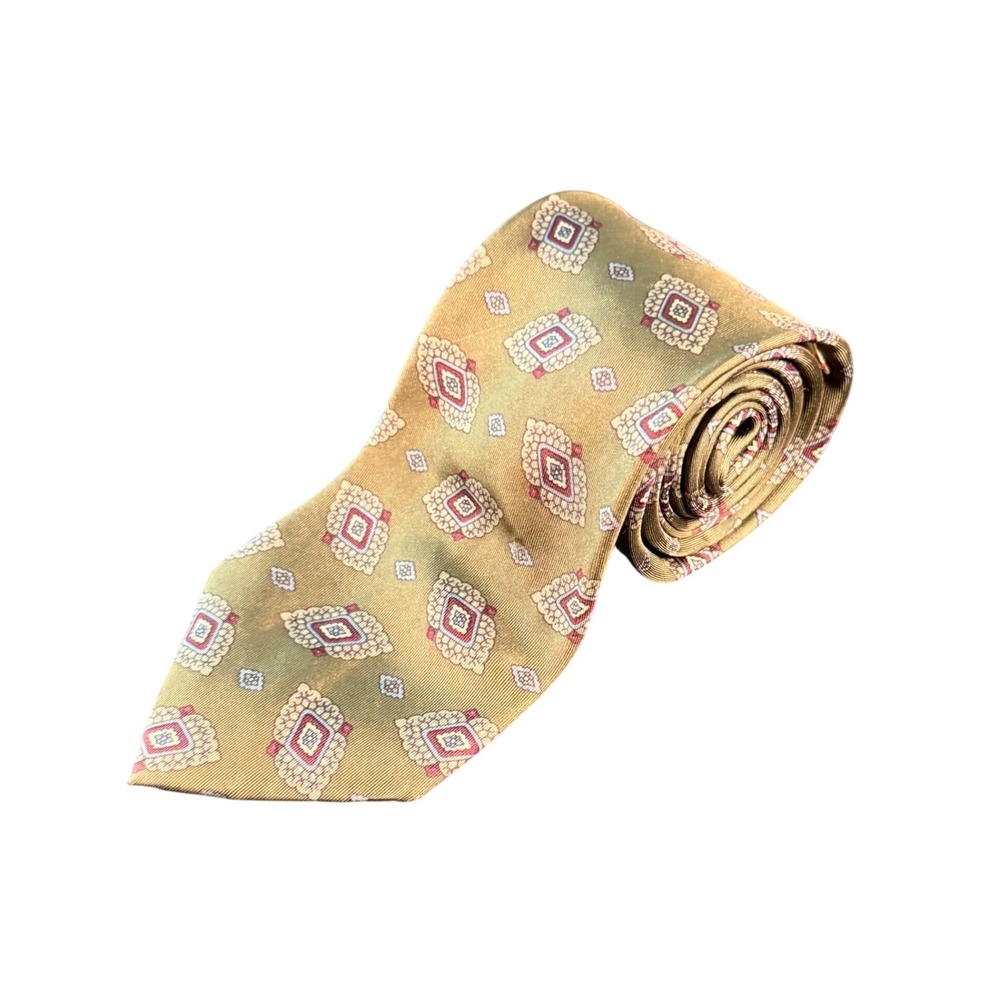 Maison Blanche Mens Silk Tie Gold Geometric Medallion Made in Italy RN‎ 54575